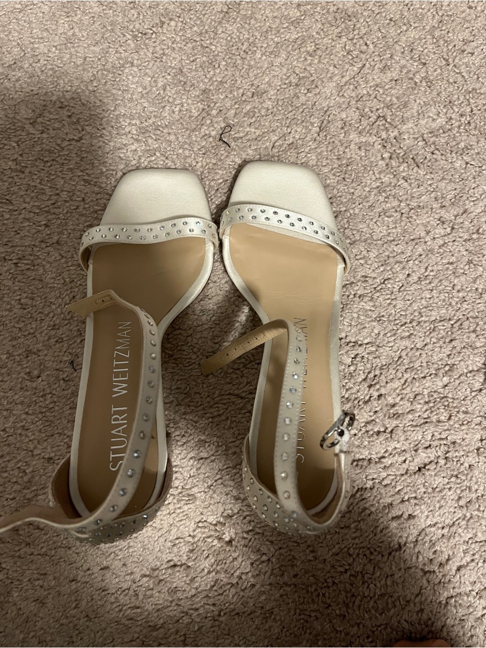 Stuart Weitzman Ivory Crystal-Stud Ankle-Strap Sandals